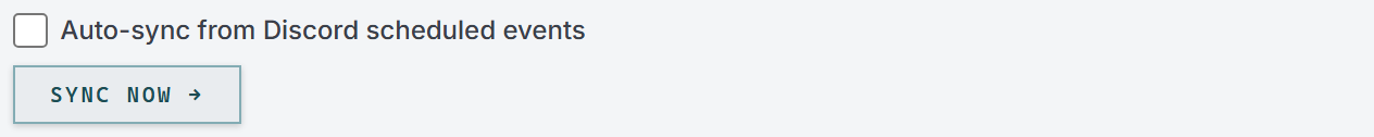 The Auto-sync from Discord scheduled events checkbox, with the Sync now button under it.