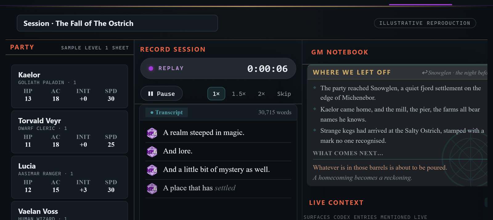 Live at the Table, a real recorded session in Threadfall